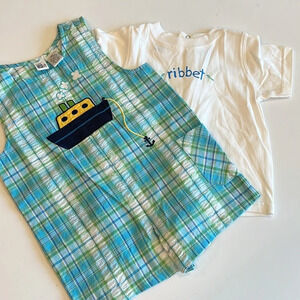 Baby UR it - 18 month, plaid romper/tshirt, plaid/seersucker